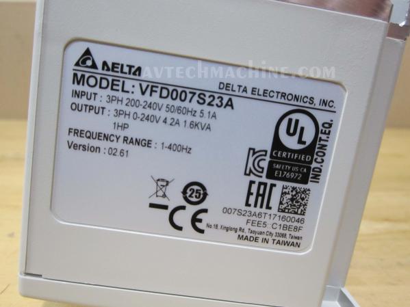 VFD007S23A Delta Inverter AC Variable Frequency Drive S1 1HP 3PH 200/240V